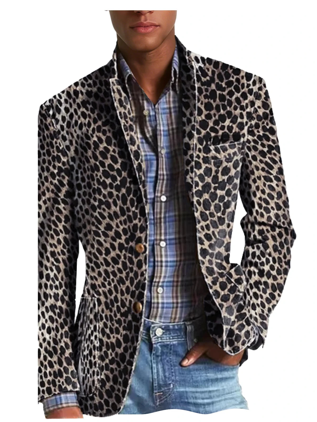 High-Quality Men's Suit Jacket New Leopard Print Velvet Single Breasted Men's Suit Coat Wild And Trendy Handsome Men's Blazer