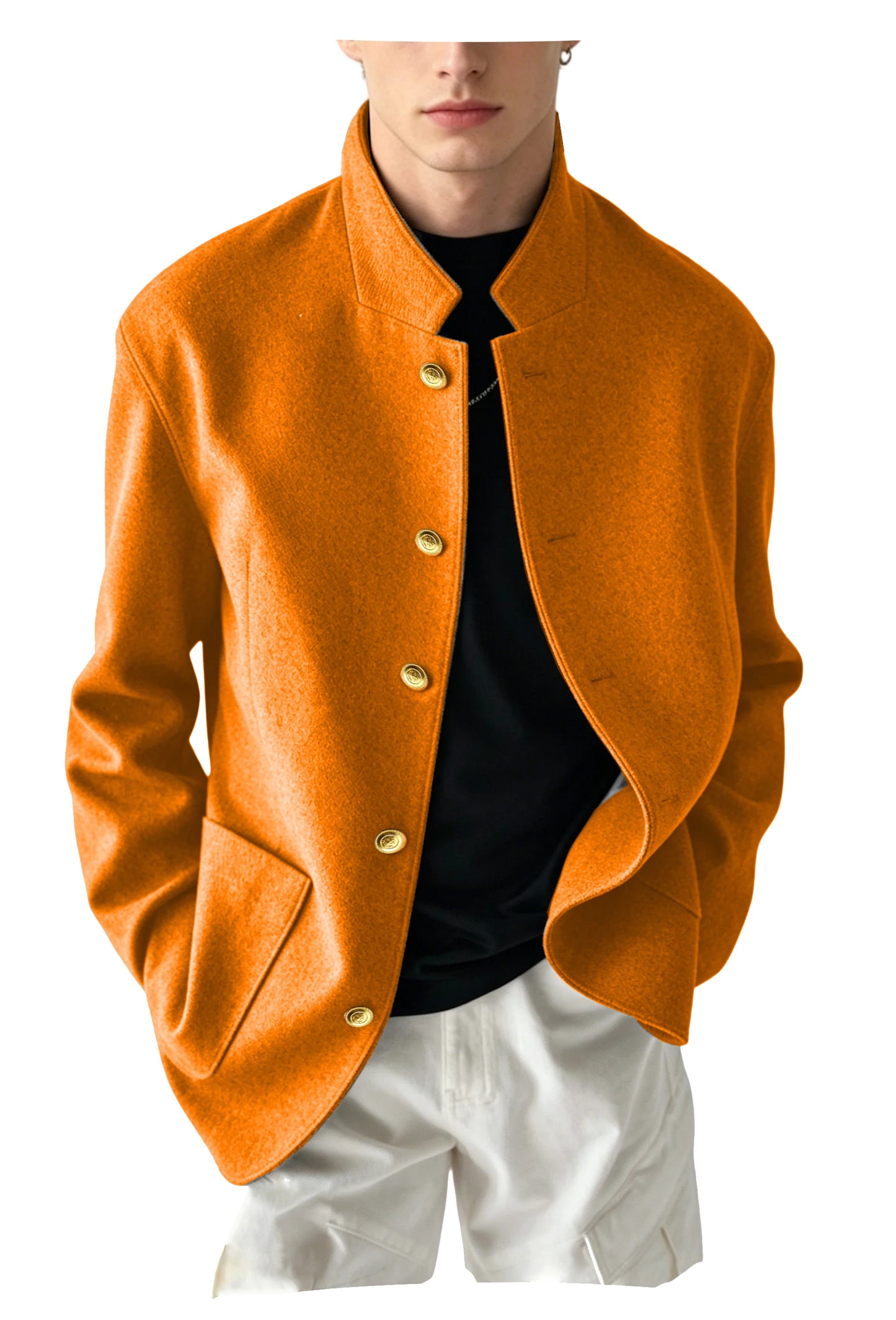 Vintage Men's Stand Collar Jacket Wool Blend Casual Coat Warm Autumn Winter Business Blazer Plus Size Streetwear Outerwear