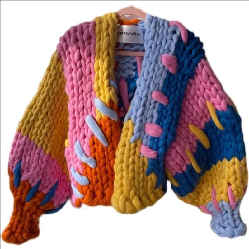 Pure wool sweater with thick thread, long sleeved V-neck casual and soft knitted cardigan for women, autumn and winter new style