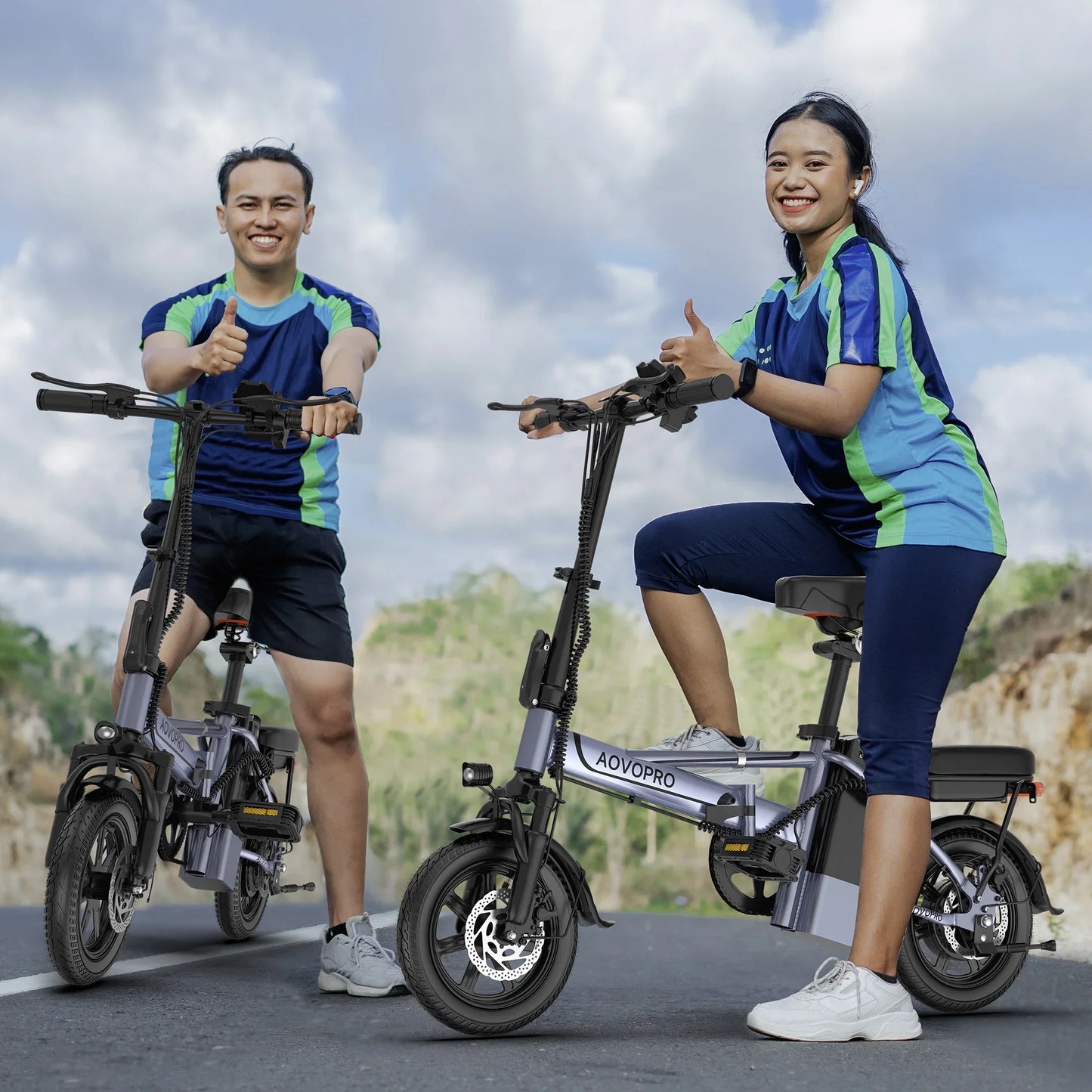 AOVOPRO 14'' EB60 Foldable Electric Bike 500W 48V 10.4AH Battery 22MPH Max Speed 28Miles Long Range with Two Seats for Adult