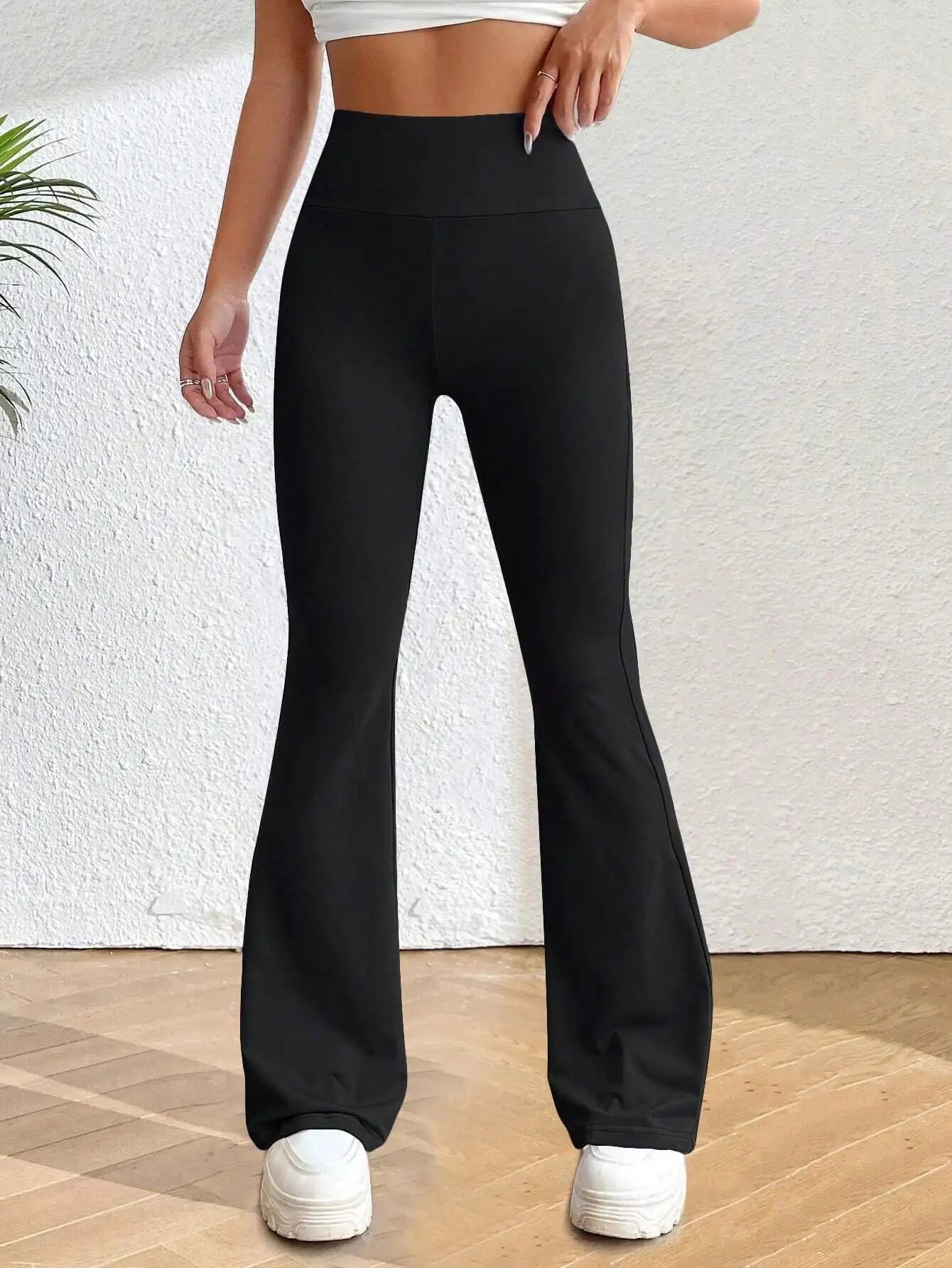 Solva Solid Flare Leg Pants Fall Cloth For Women  Women's High-Waisted Flared Pants, Elastic Waist, Cinching Hip-Lifting, Casual Yoga Pan for All-Season Exercise and Outdoor Wear