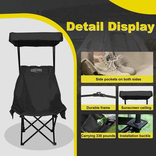 YOUNG WOOD Portable Camping Chair Beach Chair With Shade Canopy, Fold Lightweight Oversized For All, Easy To Open And Close