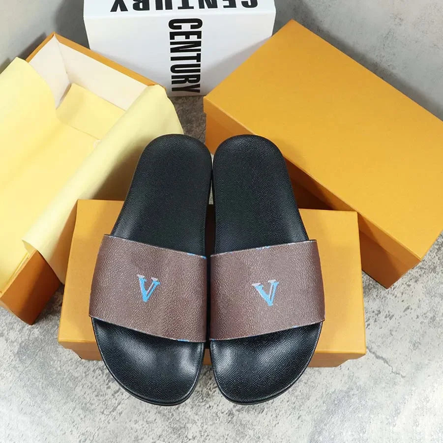 Designers Slides Womens Slippers Floral Slipper Leather Rubber Flats Sandals Summer Beach Shoes Loafers Gear Bottoms Slider