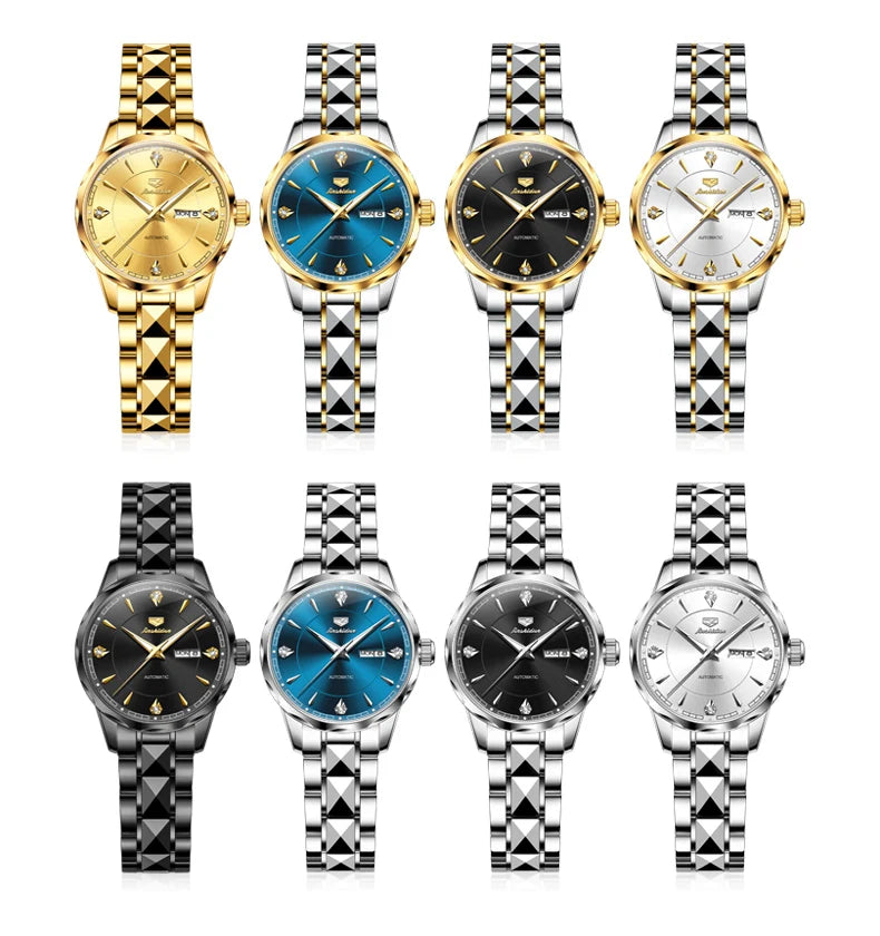 JSDUN High End Men's Watches Auto Calendar Week Tungsten steel Sapphire Mirror Automatic Mechanical Watch for Men Luxury Brand